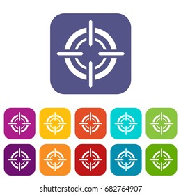 Target icons set vector illustration in flat style in colors red, blue, green, and other