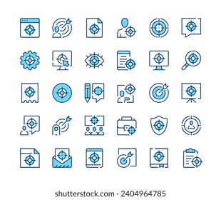 Conjunto de iconos de destino. Iconos de la línea del vector. Símbolos de trazo de contorno de color azul. Conceptos modernos