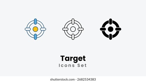 Target Icons línea delgada, glifo negro, icono de Vector de línea de color Ilustración de stock