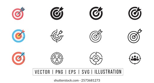 Target icos .Precision Target Icon. Bullseye, Focus, Crosshair, Reticle, Viewfinder.Sharpshooting Icon. Bullseye Target, Crosshair, Precision Reticle, target, goal, business, success, achievement.