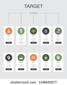 target Infographic 10 steps UI design.big idea, task, goal, patience simple icons