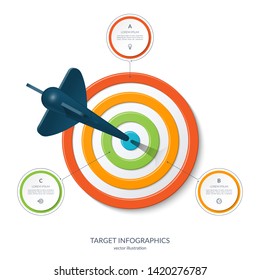 Target infographic banner with 3 options. Business success concept. Vector illustration.