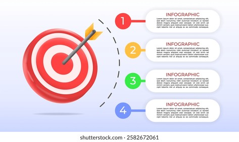 Target infographic template with an arrow hitting the bullseye. business strategy, goal setting, success planning, and marketing presentations. Clean, modern, and editable design