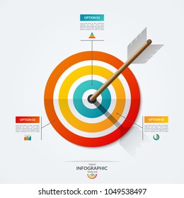 Target infographic template. Vector illustration with the arrow that hit the target. Business concept of 3 options, steps, parts.