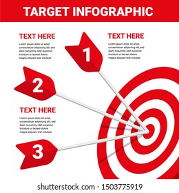 target infographic with three arrows. element vector with three steps and infographic options. for information on business target goals. vector illustration of target infographic.