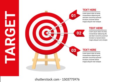 target infographic with three arrows. element vector with three steps and infographic options. for information on business target goals. vector illustration of target infographic.