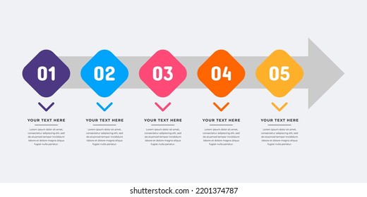 Target infographics with four elements. Colourful infographic steps. Flat design table of contents infographic. Business concept with 5 steps. 