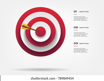 Target infographics step by step. Element of chart, graph, diagram with 3 options - parts, processes, timeline. Vector business template for presentation, workflow layout, annual report, web design