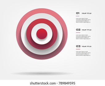 Target infographics step by step. Element of chart, graph, diagram with 3 options - parts, processes, timeline. Vector business template for presentation, workflow layout, annual report, web design