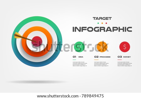 Target infographics step by step. Element of chart, graph, diagram with 3 options - parts, processes, timeline. Vector business template for presentation, workflow layout, annual report, web design