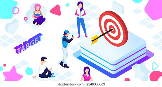 Target isometric design icon. Vector web illustration. 3d colorful concept