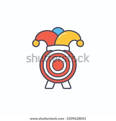 Target with jester hat. A target with a jester's hat on top, symbolizing aiming for something foolish or unpredictable.