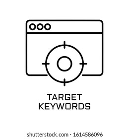 Target keywords. Outline thin line flat illustration. Isolated on white background. 