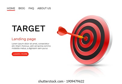 Target landing page, banner business 3d icon. Vector illustration