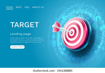 Target landing page, banner business 3d icon. Vector illustration