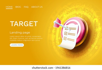 Target landing page, banner business 3d icon. Vector illustration