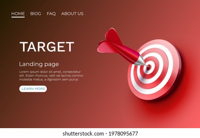 Target landing page, banner business 3d icon. Vector illustration