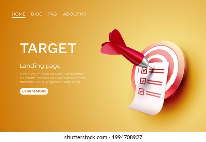 Target landing page, banner business 3d icon. Vector illustration