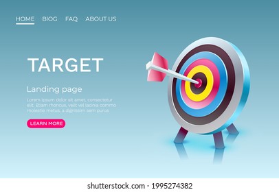 Target landing page, banner business 3d icon. Vector illustration