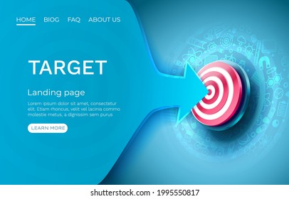 Target landing page, banner business 3d icon. Vector illustration