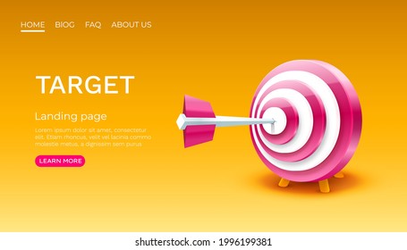 Target landing page, banner business 3d icon. Vector illustration