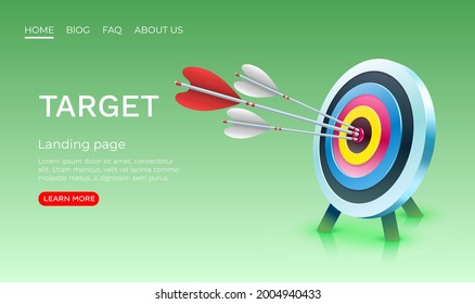 Target landing page, banner business 3d icon, hitting the target. Vector illustration