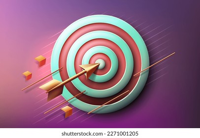 Target landing page, banner business 3d icon. Vector illustration