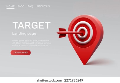 Target landing page, banner business 3d icon. Vector illustration