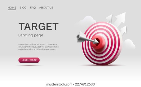 Target landing page, banner business 3d icon. Vector illustration