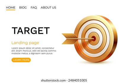 Target landing page, banner business 3d icon. Vector illustration