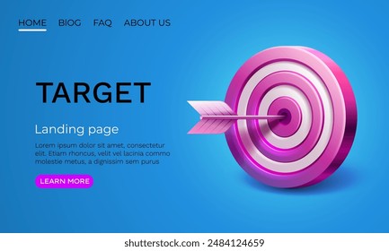 Target landing page, banner business 3d icon. Vector illustration