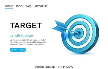 Target landing page, banner business 3d icon. Vector illustration