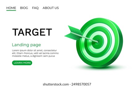 Target landing page, banner business 3d icon. Vector illustration