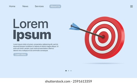 Target landing page, dart, banner business 3d icon vector illustration