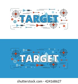 Target lettering flat line design with icons and elements for book cover, report header, presentation,illustration, infographics, printing, website banner and landing page.