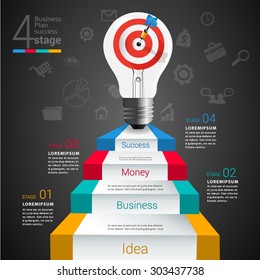 Target light bulb idea infographic. business concept.