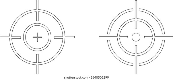 Target line art icon set.target icon on isolated background. Crosshair in black.Editable Stroke, Pixel Perfect, Stock Illustration. Goal symbol collection. Darts icon. Hitting the bullseye line.