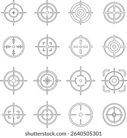 Target line art icon set.target icon on isolated background. Crosshair in black.Editable Stroke, Pixel Perfect, Stock Illustration. Goal symbol collection. Darts icon. Hitting the bullseye line.