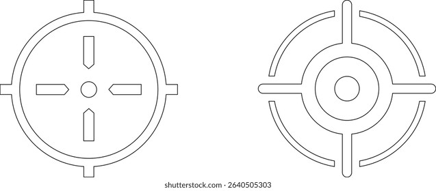 Target line art icon set.target icon on isolated background. Crosshair in black.Editable Stroke, Pixel Perfect, Stock Illustration. Goal symbol collection. Darts icon. Hitting the bullseye line.