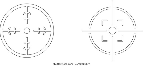 Target line art icon set.target icon on isolated background. Crosshair in black.Editable Stroke, Pixel Perfect, Stock Illustration. Goal symbol collection. Darts icon. Hitting the bullseye line.