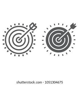 Target line and glyph icon, development and business, dartboard sign vector graphics, a linear pattern on a white background, eps 10.