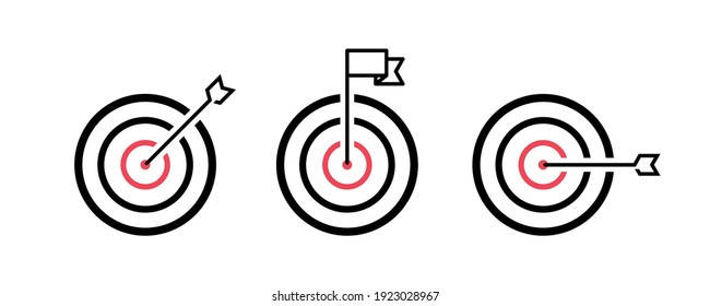 Target line icon with arrow and flag. Goal concept. Marketing targeting strategy symbol. Logo design. Vector illustration.