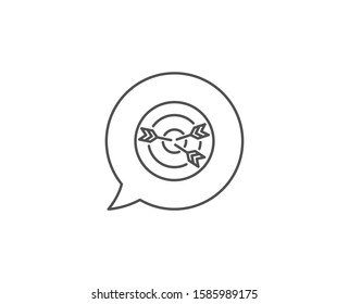 Target line icon. Chat bubble design. Marketing targeting strategy symbol. Aim with arrows sign. Outline concept. Thin line targeting icon. Vector