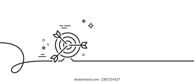 Target line icon. Continuous one line with curl. Marketing targeting strategy symbol. Aim with arrows sign. Target single outline ribbon. Loop curve pattern. Vector