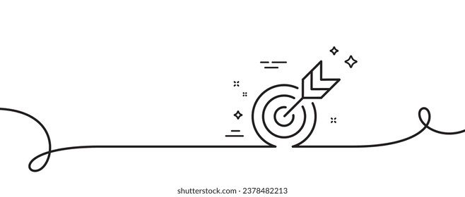 Target line icon. Continuous one line with curl. Marketing targeting strategy symbol. Aim with arrows sign. Target single outline ribbon. Loop curve pattern. Vector