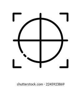 Icono de línea de destino. Ojo, enfoque, atención, atención, vigilancia, aspiración, confidencialidad, seguridad, hito. Concepto de privacidad. Icono de línea negra del vector en fondo blanco