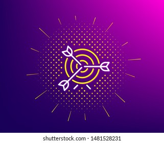 Target line icon. Halftone pattern. Marketing targeting strategy symbol. Aim with arrows sign. Gradient background. Target line icon. Yellow halftone pattern. Vector