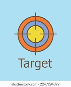 Zielzeilensymbol. Moderne Marketing- und Werbemethoden im Internet. Grafisches Element für Website. Zielsetzung und Zukunftsvision. Stufen des Markenaufbaus. Cartoon-Flavektor-Vektorgrafik