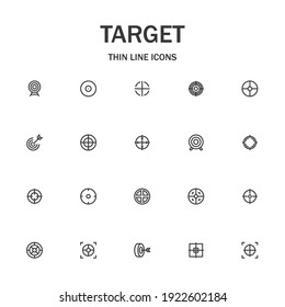 Symbol für die Zielzeile festlegen. Sammlung moderner Zeichen für Webdesign und mobile App. Unternehmenspiktogramme. Schwarzes Symbol auf weißem Hintergrund. Sammlung des hochwertigen Rahmenlogos