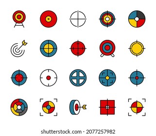 Juego de iconos de línea de destino. Colección de logotipo de esquema negro de alta calidad para conceptos móviles y aplicaciones web. El ambiente de negocios es de diseño. Ilustración vectorial en fondo blanco